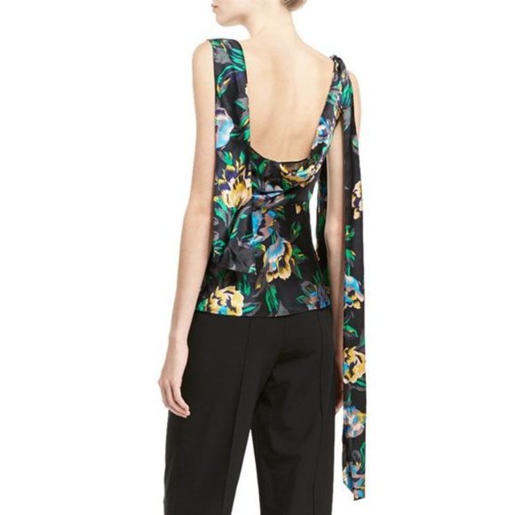 Diane von Furstenburg NWT Floral Shoulder Knot Bow Top Black Green DVF xs P - Picture 2 of 8